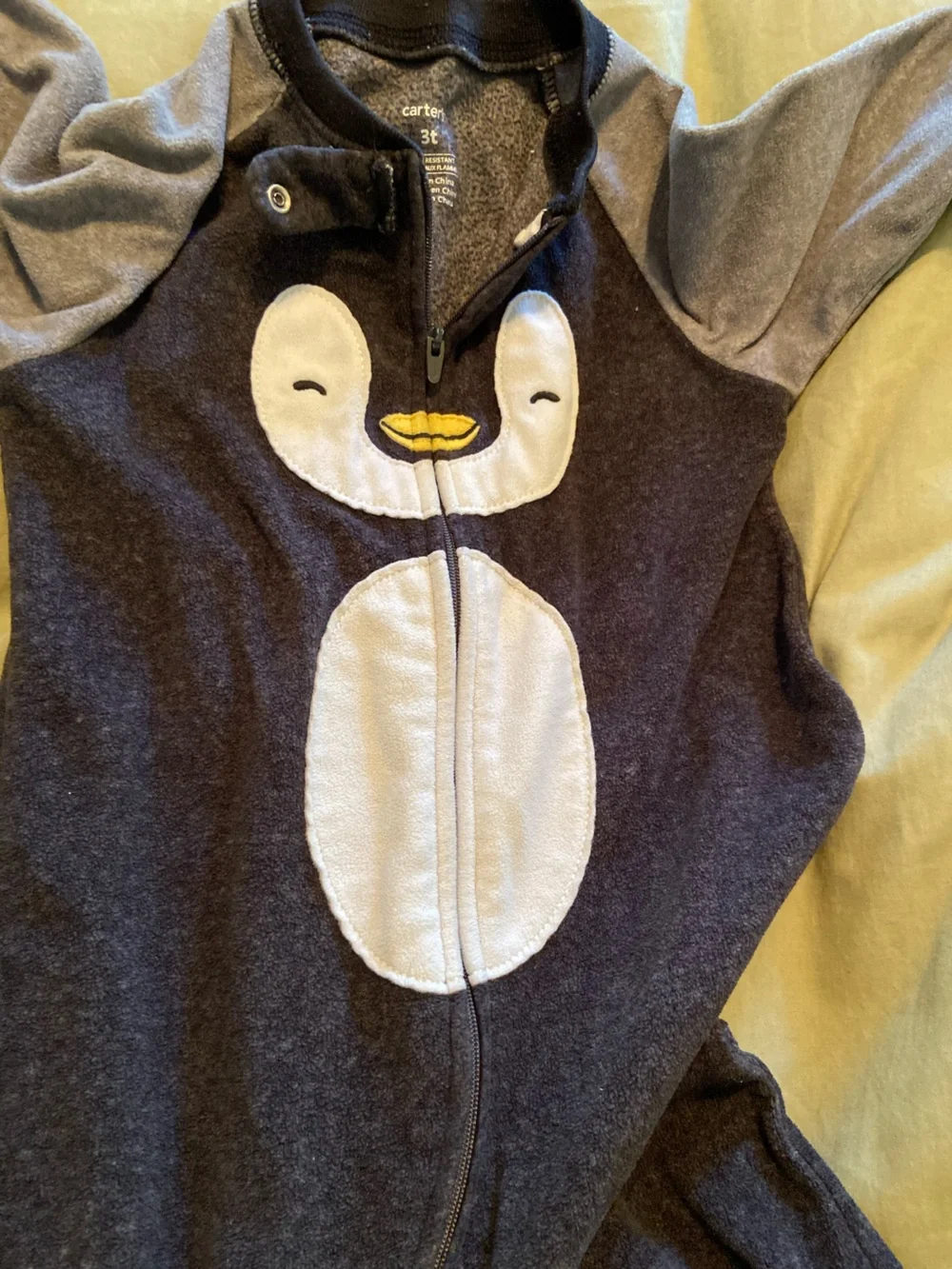 Carters 3T Penguin One-Piece Footed Pajamas - Black and Gray
